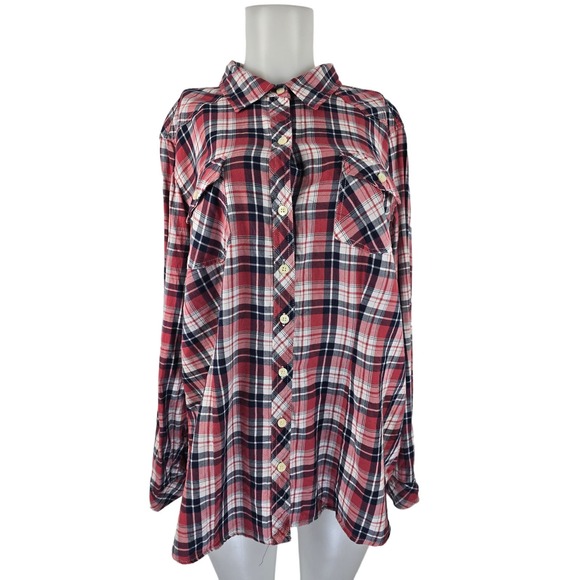 Torrid Red Black White Plaid Women Button Up Blouse 2/2X - Picture 1 of 6